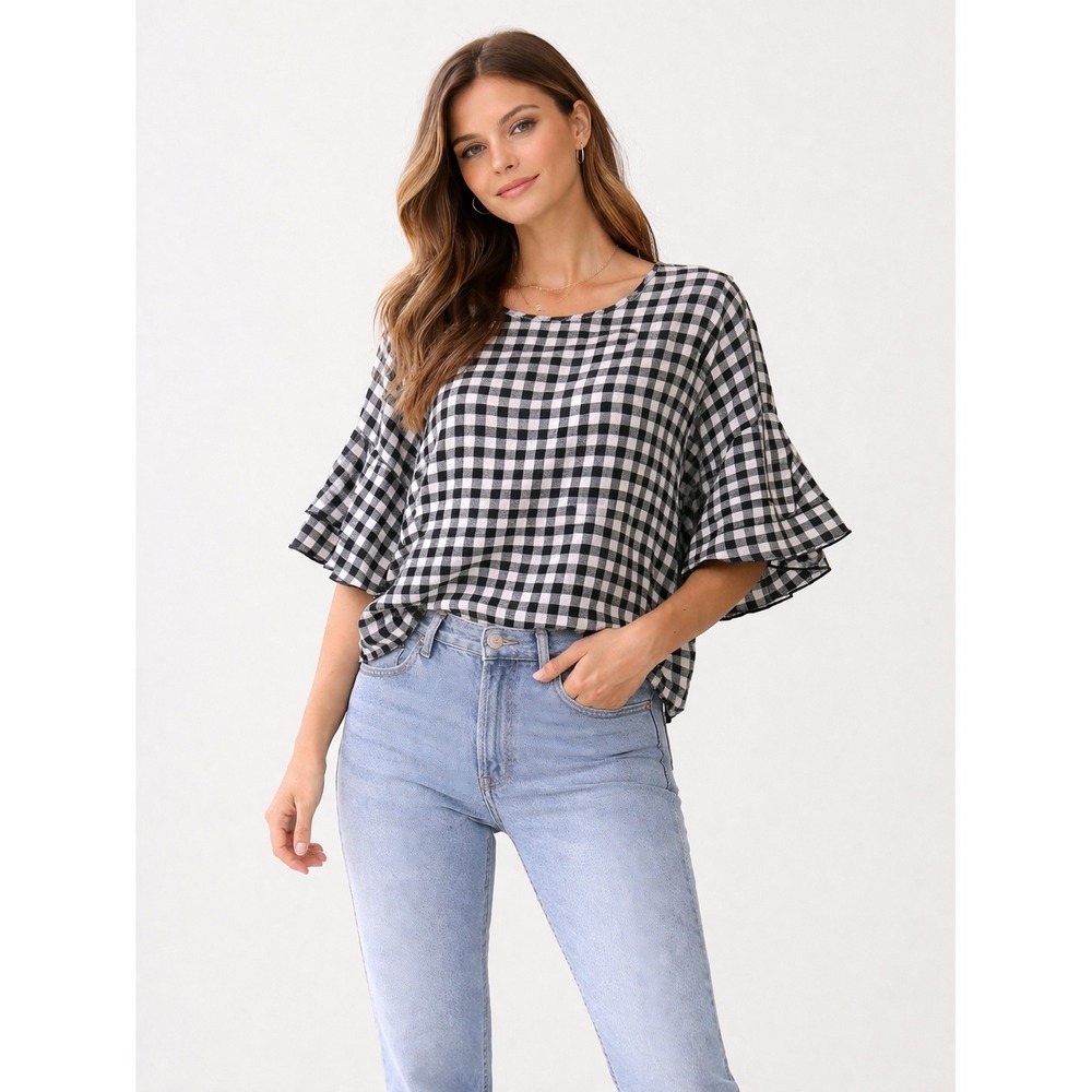 Caution To The‎ Wind- Black and White 3/4 Sleeve Boxy Blouse Size S